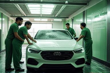Team washing a car at Pure Shine Car Wash